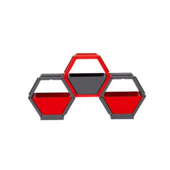 Modern hexagonal shelf, Modular storage unit, Geometric wall décor, Contemporary home organizer, red and gray shelving, Creative bookshelf design, Stylish home storage solution, Unique hexagon display, Decorative storage cubes, Minimalist furniture ideas, Customizable shelving system, Trendy home decor accessories, Space-saving shelf design, Modern interior design furniture, Eye-catching geometric shelves, Storage 