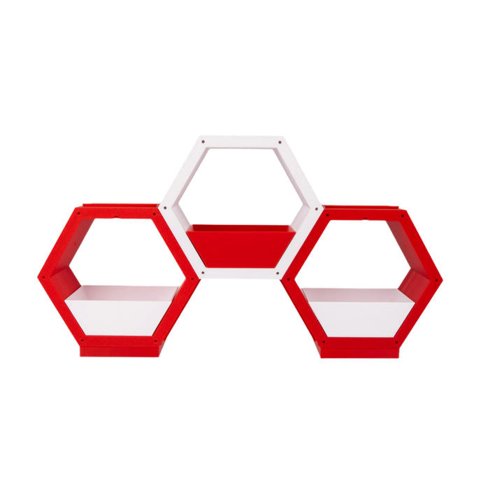 Modern hexagonal shelf, Modular storage unit, Geometric wall décor, Contemporary home organizer, red and gray shelving, Creative bookshelf design, Stylish home storage solution, Unique hexagon display, Decorative storage cubes, Minimalist furniture ideas, Customizable shelving system, Trendy home decor accessories, Space-saving shelf design, Modern interior design furniture, Eye-catching geometric shelves, Storage 