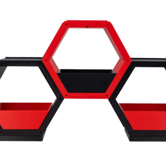 Modern hexagonal shelf, Modular storage unit, Geometric wall décor, Contemporary home organizer, red and gray shelving, Creative bookshelf design, Stylish home storage solution, Unique hexagon display, Decorative storage cubes, Minimalist furniture ideas, Customizable shelving system, Trendy home decor accessories, Space-saving shelf design, Modern interior design furniture, Eye-catching geometric shelves, Storage 
