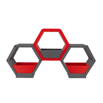Modern hexagonal shelf, Modular storage unit, Geometric wall décor, Contemporary home organizer, red and gray shelving, Creative bookshelf design, Stylish home storage solution, Unique hexagon display, Decorative storage cubes, Minimalist furniture ideas, Customizable shelving system, Trendy home decor accessories, Space-saving shelf design, Modern interior design furniture, Eye-catching geometric shelves, Storage 