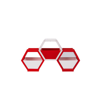 Modern hexagonal shelf, Modular storage unit, Geometric wall décor, Contemporary home organizer, red and gray shelving, Creative bookshelf design, Stylish home storage solution, Unique hexagon display, Decorative storage cubes, Minimalist furniture ideas, Customizable shelving system, Trendy home decor accessories, Space-saving shelf design, Modern interior design furniture, Eye-catching geometric shelves, Storage 